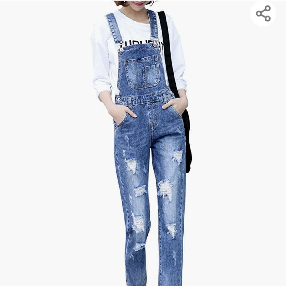 Women's Adjustable Strap Ripped Distressed Original Denim Overalls